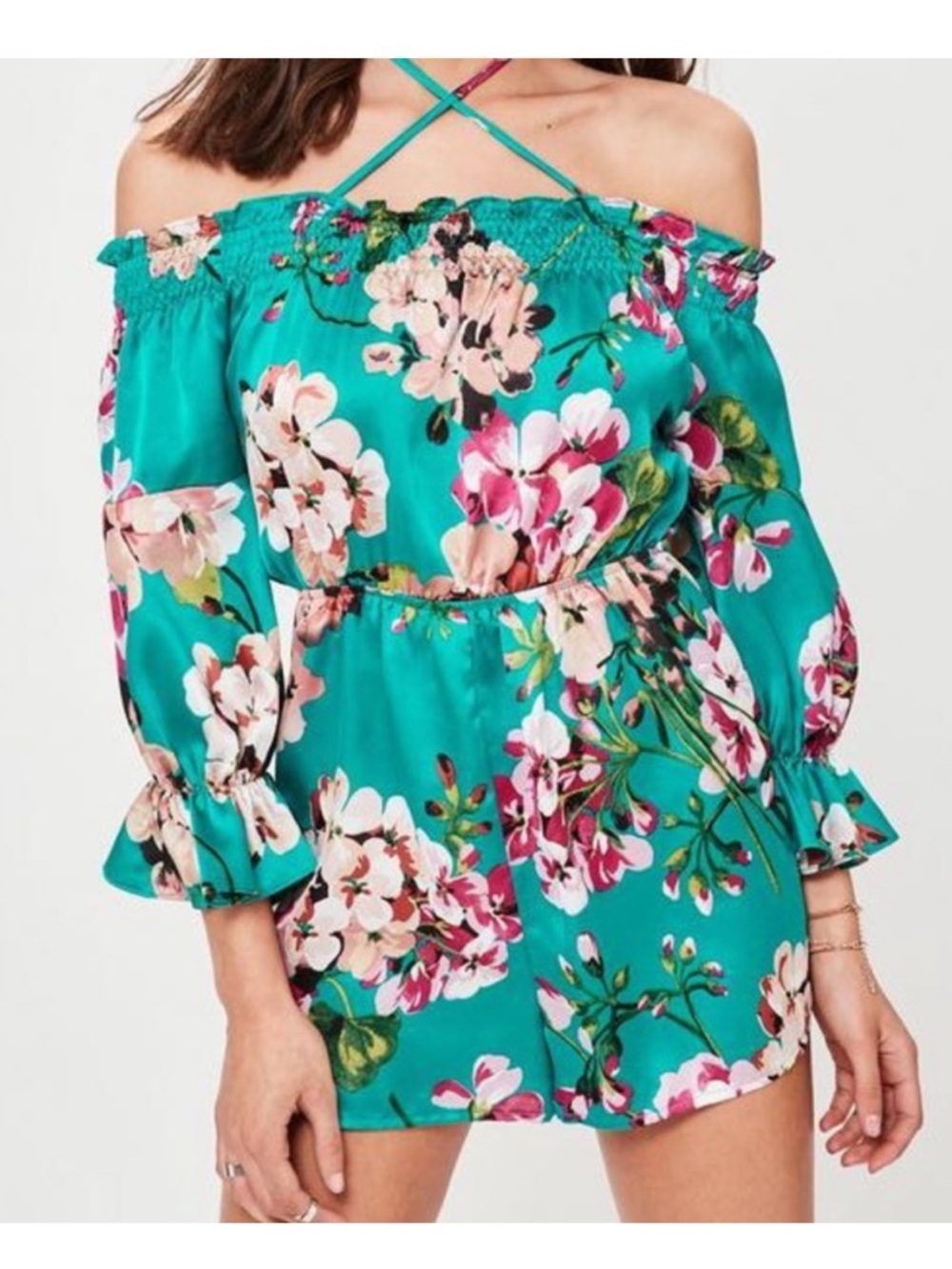 Missguided Turquoise Floral Romper